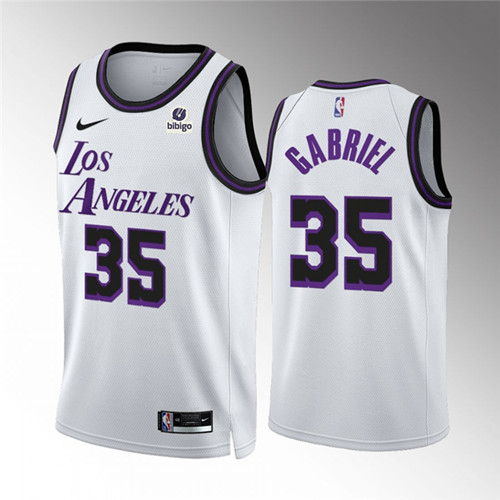 Men's Los Angeles Lakers #35 Wenyen Gabriel White City Edition Stitched Basketball Jersey